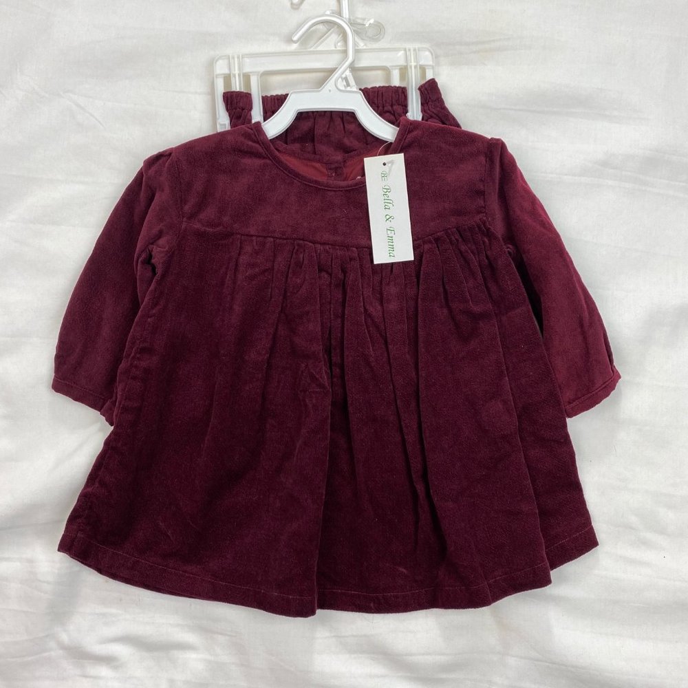 NWT Baby Girl Burgundy Velvet Dress with Bloomers